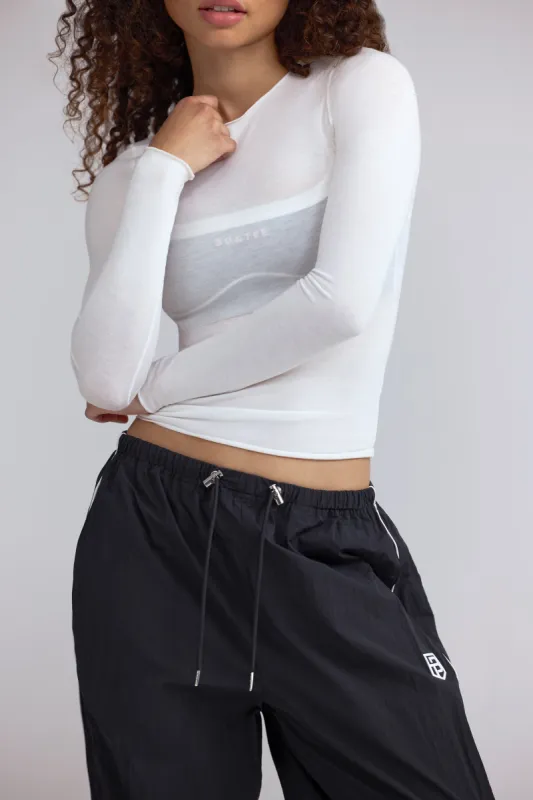 Sheer Long-Sleeve Top in White sold by Bo + Tee