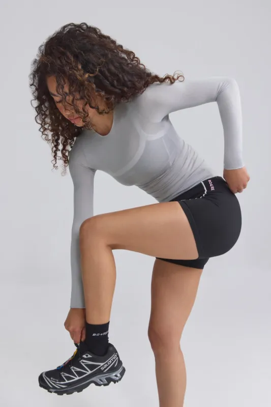 Sheer Long-Sleeve Top in Ice Grey sold by Bo + Tee