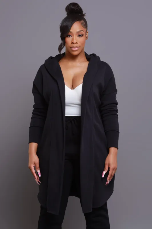 Jump In NUW Long Hooded Cardigan - Black sold by Swankaposh