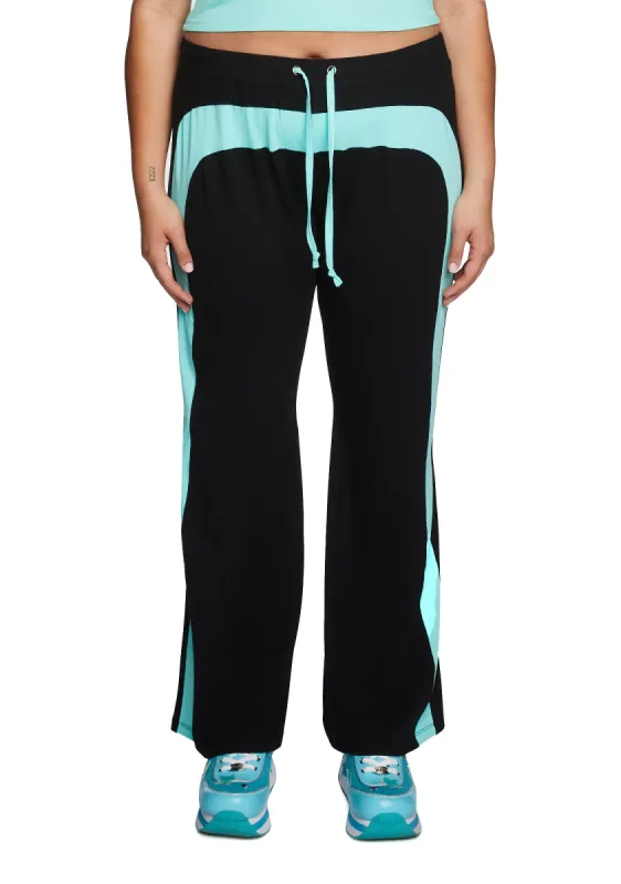 Plus Catching Flights Track Pants - Blue/Black sold by Dolls Kill