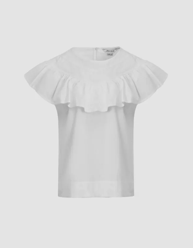 Ruffle Sleeveless Crew Neck Overhead Shirt sold by Urban Revivo