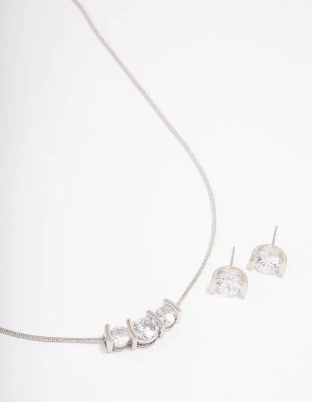 Rhodium Triple Diamante Necklace & Earring Jewellery Set sold by lovisa