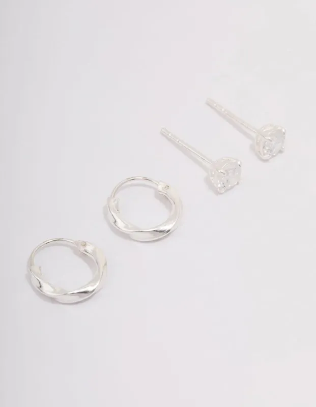 Sterling Silver Cubic Zirconia & Twisted Hoop Earrings sold by lovisa