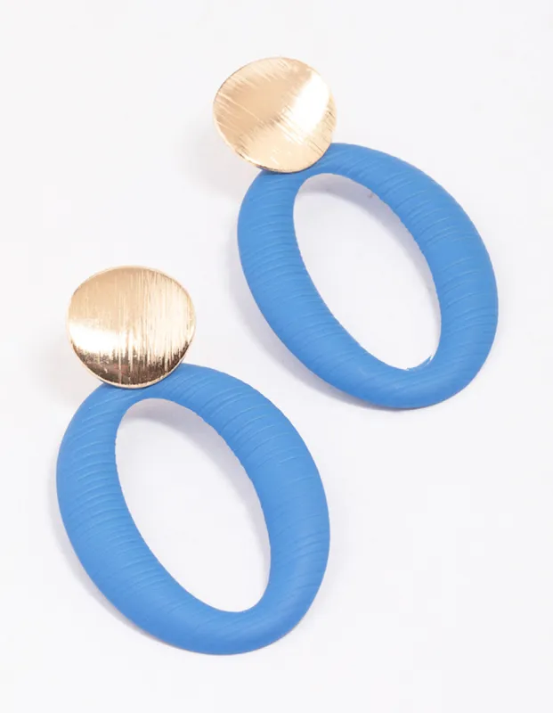 Gold & Blue Disc Textured Oval Drop Earrings sold by lovisa