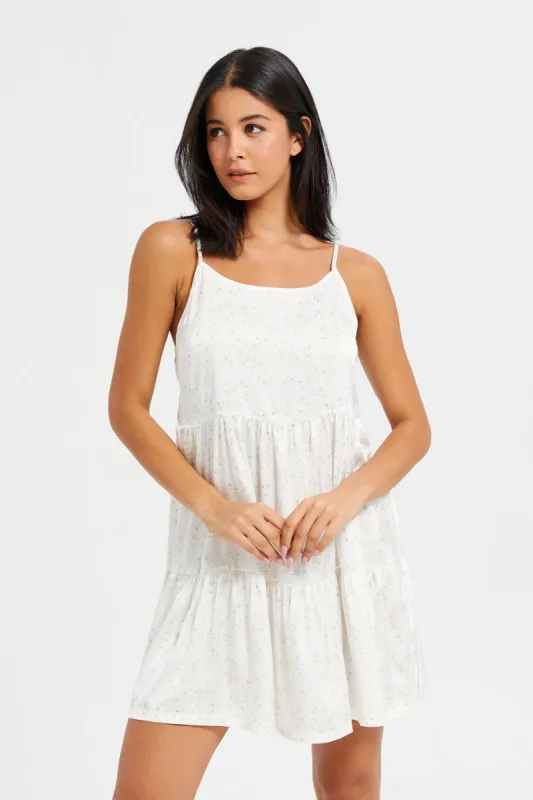 Women Ivory Floral Printed Satin Chemise sold by Redtag