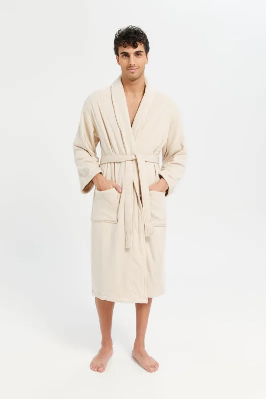 Men Beige Knitted Bathrobe sold by Redtag