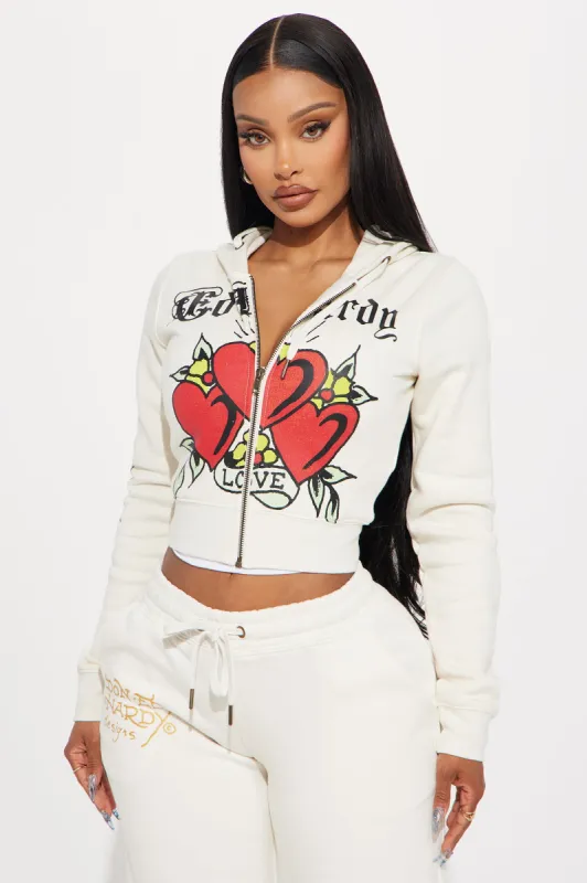 Ed Hardy Hearts Zip Front Hoodie - Stone sold by Fashion Nova