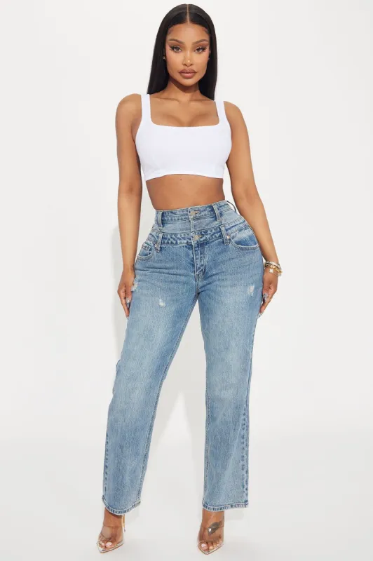 Can't Miss Cropped Stretch Straight Leg Jeans - Medium Wash sold by Fashion Nova