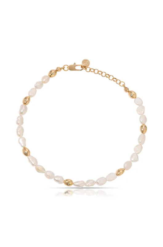Freshwater Pearl Polished Pebble Anklet sold by ettika