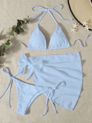 SHEIN Swim Mod Halter Triangle Bikini Swimsuit With Beach Skirt sold by SHEIN