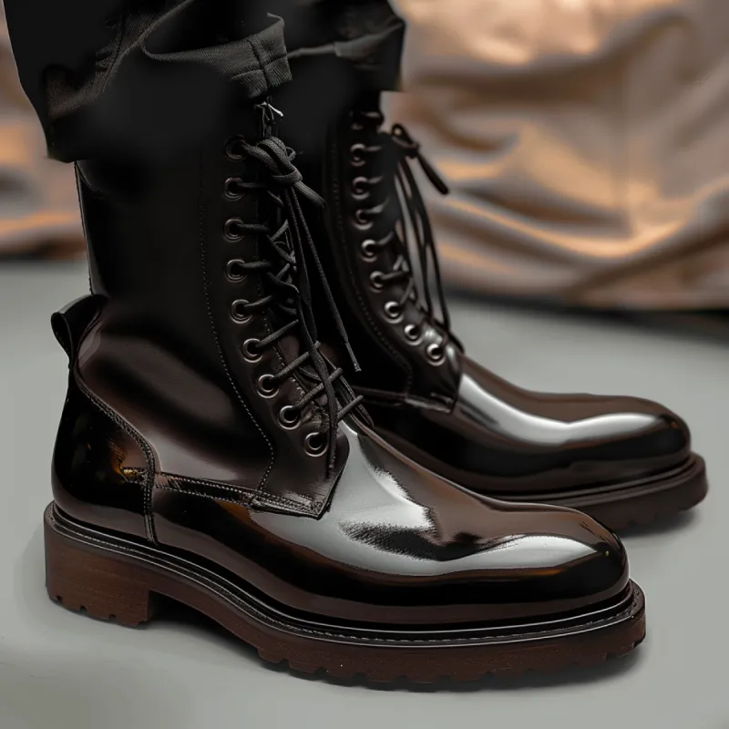Luxury Edition - Artisian Made Black Italian Leather Urban Venture Lace- Up Boots with Pointed Toe Cap - Summer 2024 Collection sold by Costoso Italiano
