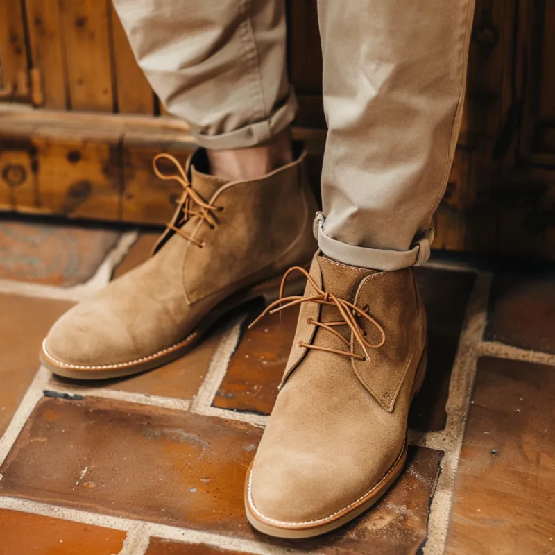 Tan Suede Sahara Step Chukka Desert Boots with Leather Sole - Summer 2024 Collection sold by Costoso Italiano