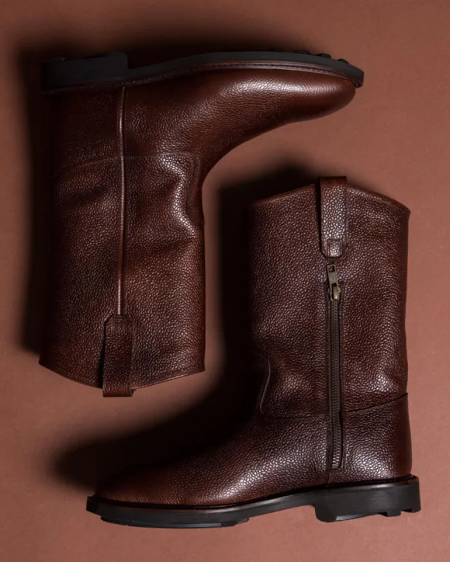 Luxury Edition - Artisian Made Brown Milled Italian Leather Ophira Zipper Long Boots - AW24 sold by Costoso Italiano