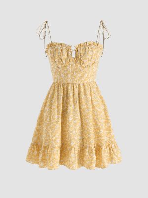 Santorini Beach Vacation Ditsy Floral Tie Shoulder Mini Dress sold by Cider