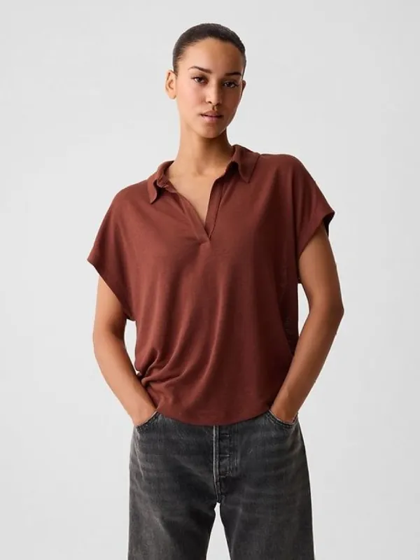 Linen-Blend Polo Shirt sold by GAP