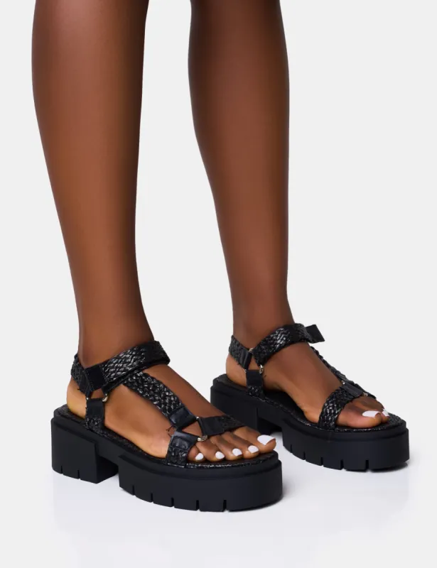 Hazard Black Raffia Chunky Dad Sandals sold by Public Desire