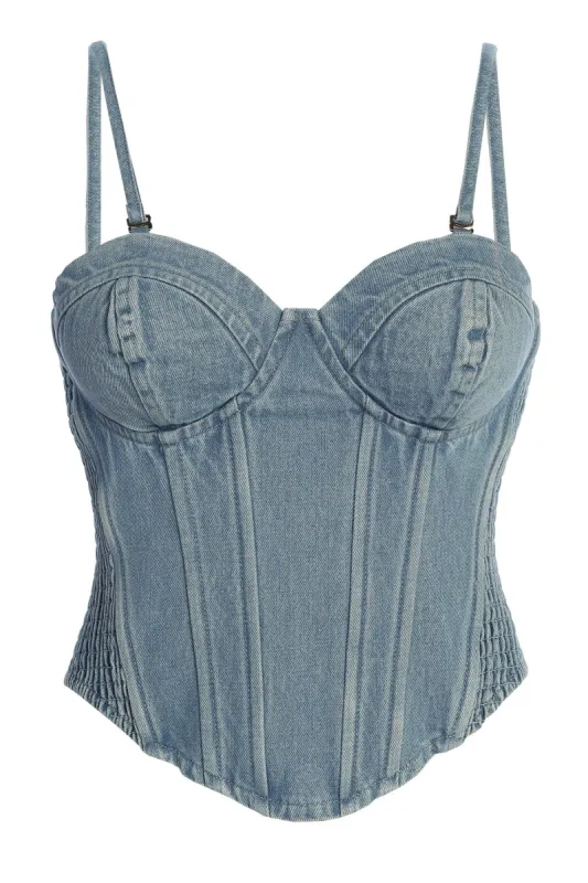 Medium Wash Denim Marsella Sweetheart Corset sold by JLUXLABEL