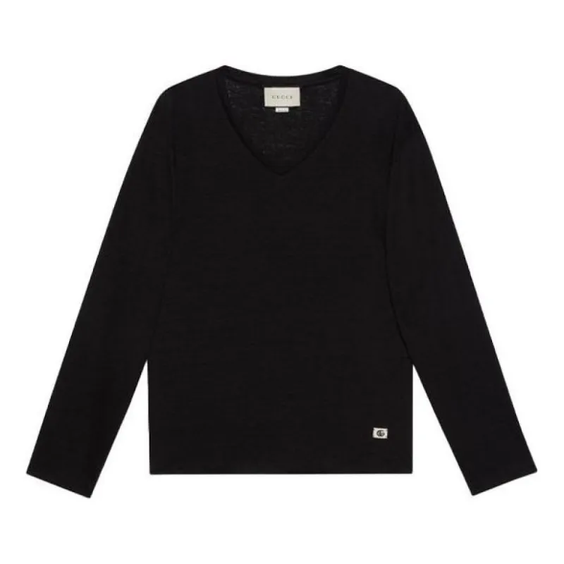 Gucci Linen V-Neck T-Shirt With Double G 'Black' 645270-XJC6N-1043 sold by KicksCrew