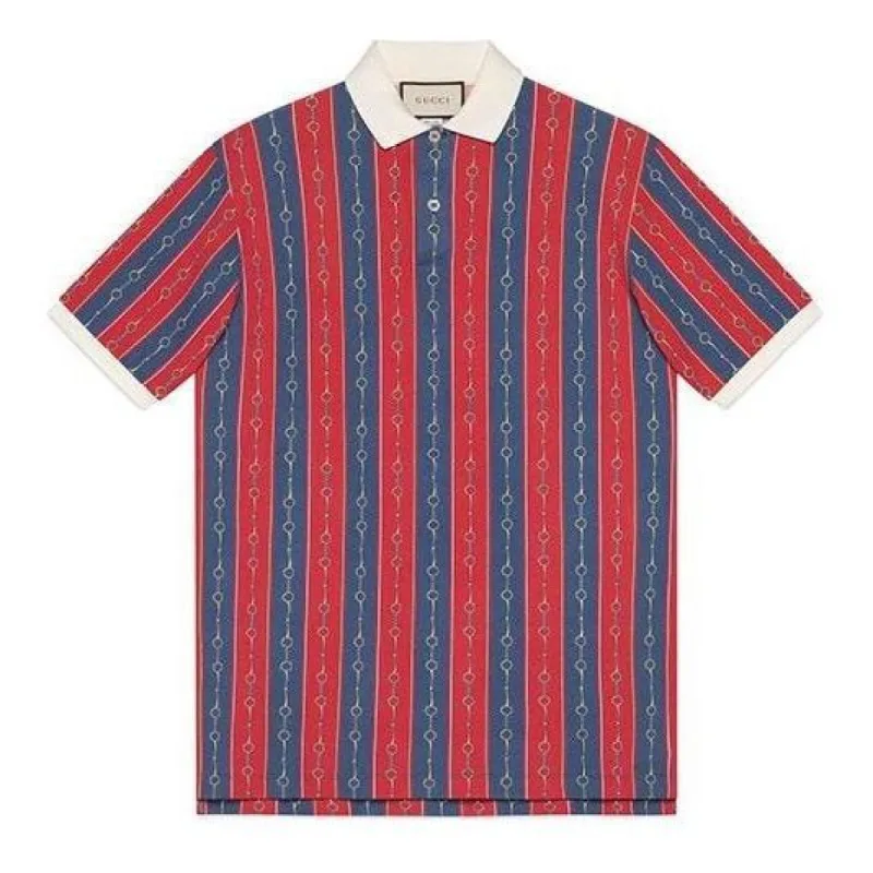 Gucci Oversize Polo With Horsebit Chain Print 'Blue Red' 564694-XJAYT-4913 sold by KicksCrew