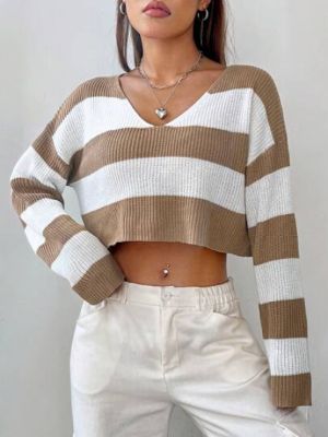 SHEIN EZwear Two Tone Drop Shoulder Crop Sweater sold by SHEIN
