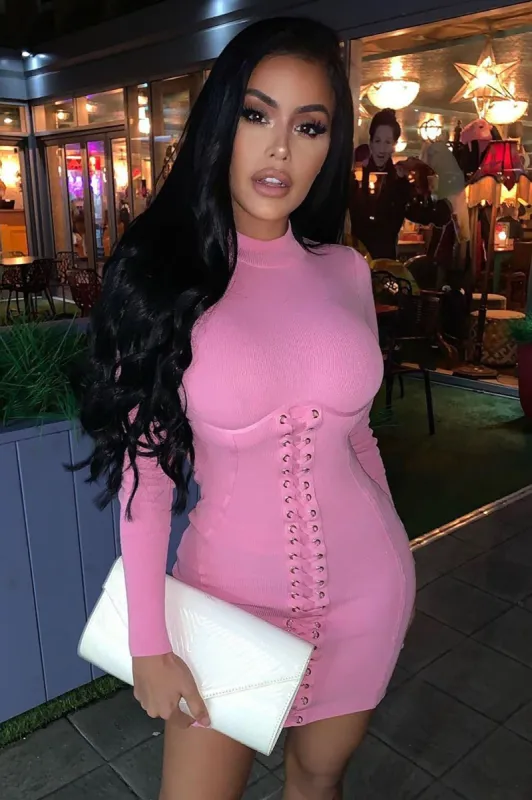 Setting The Tone Mini Dress - Pink sold by Fashion Nova