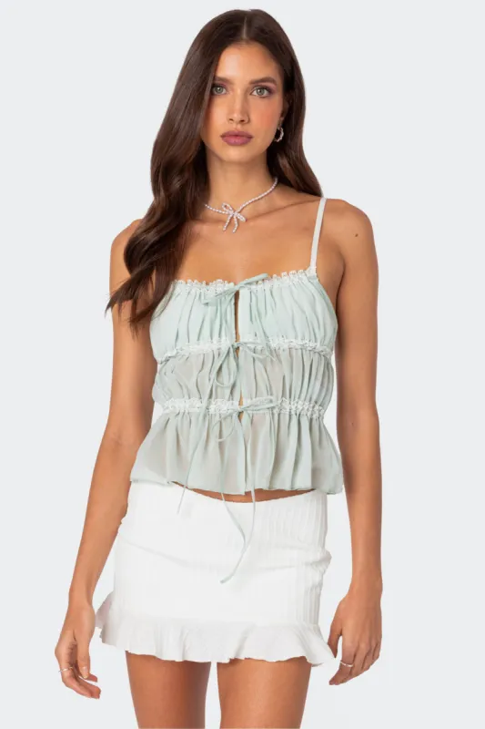 Addy Tie Front Sheer Chiffon Top sold by Edikted