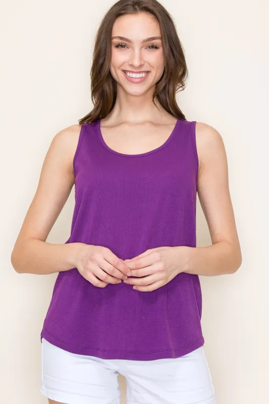 Purple Ribbed Sleeveless Top sold by Pinkblush