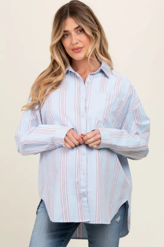 Blue Stripe Button Down Maternity Shirt sold by Pinkblush