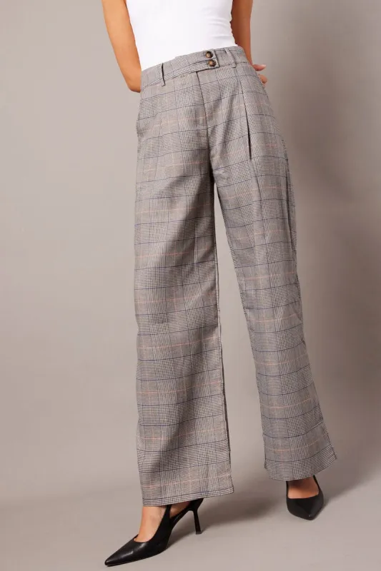 Grey Check Wide Leg Pants Tailored sold by Ally Fashion