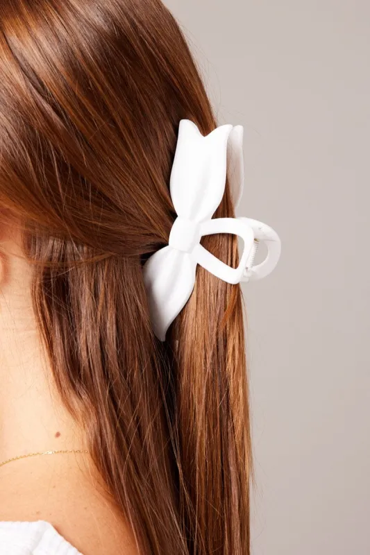 White Bow Hair Claw Clip sold by Ally Fashion