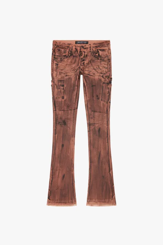 "INKSTRIKE” TAN BLACK STACKED FLARE JEAN sold by valabasas