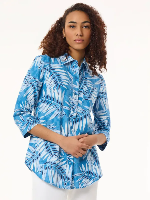 Button Front Tropical Shirt, Printed Linen Blend sold by Jones New York