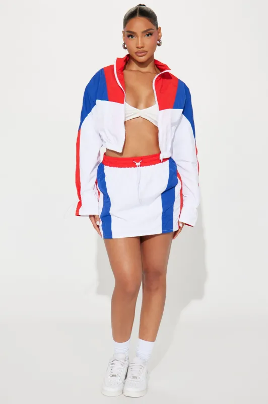 True Freedom Windbreaker Skirt Set  - White/combo sold by Fashion Nova