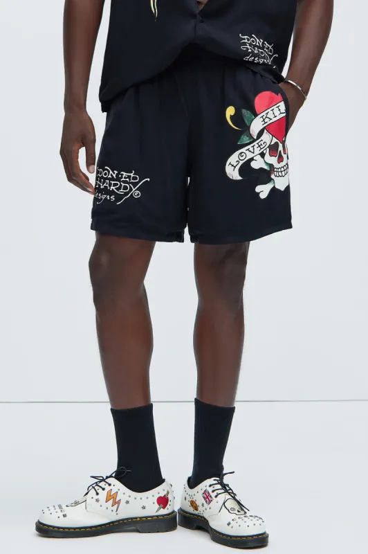 Ed Hardy Love Kills Slowly Mesh Shorts - Black sold by Fashion Nova