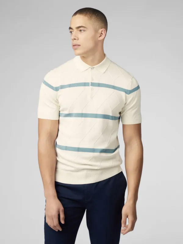 Signature Argyle Stripe Polo - Ivory sold by Ben Sherman