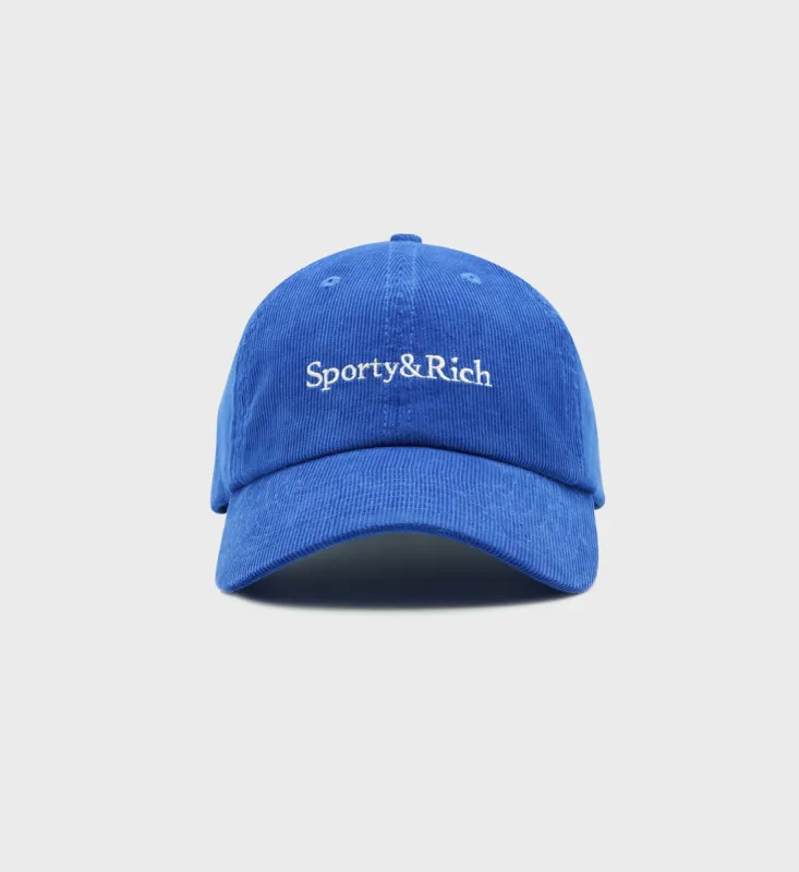 Serif Logo Corduroy Hat - Ocean/Cream sold by Sporty and Rich
