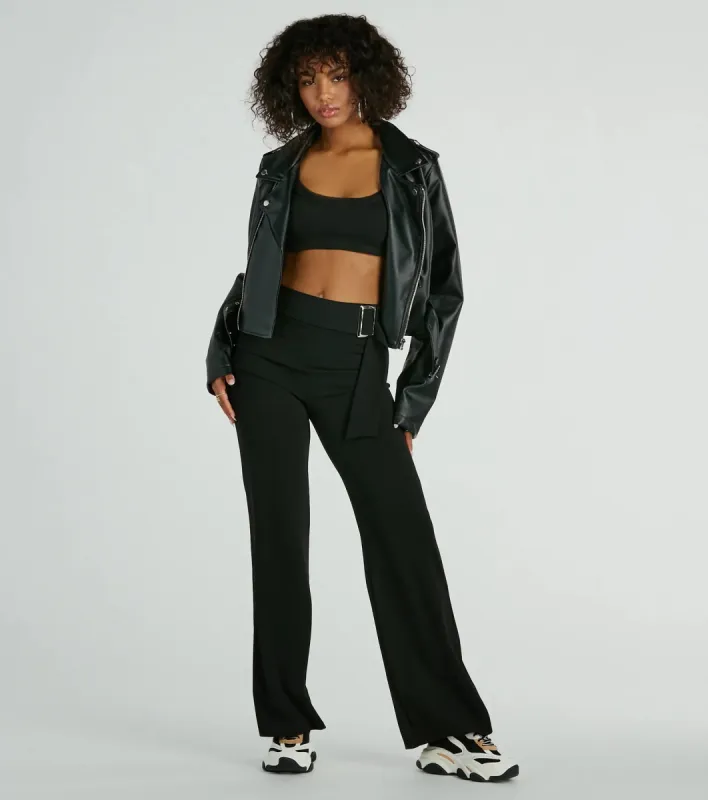 Walk The Walk High Rise Belted Crepe Trouser Pants sold by Windsor