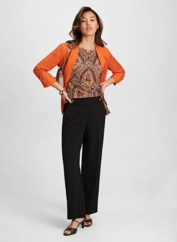 Medallion Print Top & Wide-Leg Crepe Pants sold by Laura