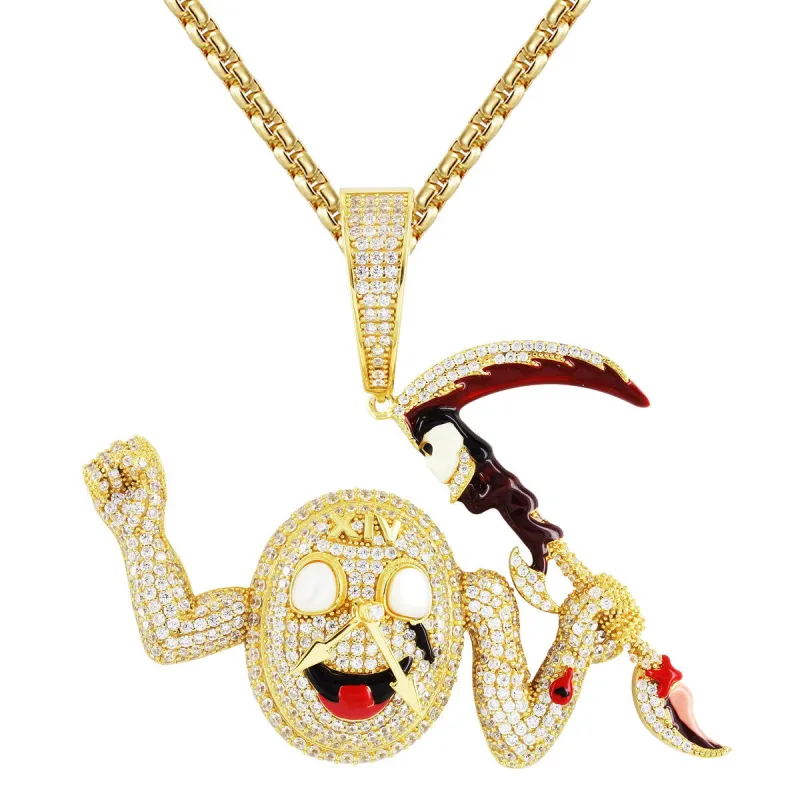 Custom Devil Face Clock Holding Axe Bling Silver Mens Pendant sold by Master Of Bling
