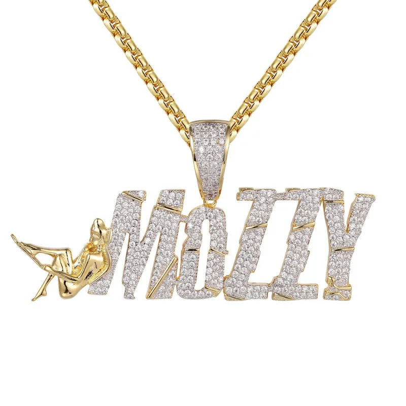 Gold Finish Mozzy Bling Rapper Designer Pendant Free Box Chain sold by Master Of Bling