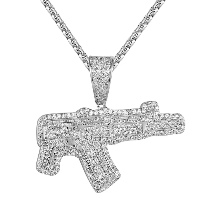 White Tone Machine Gun Hip Hop Custom Designer Mens Pendant sold by Master Of Bling