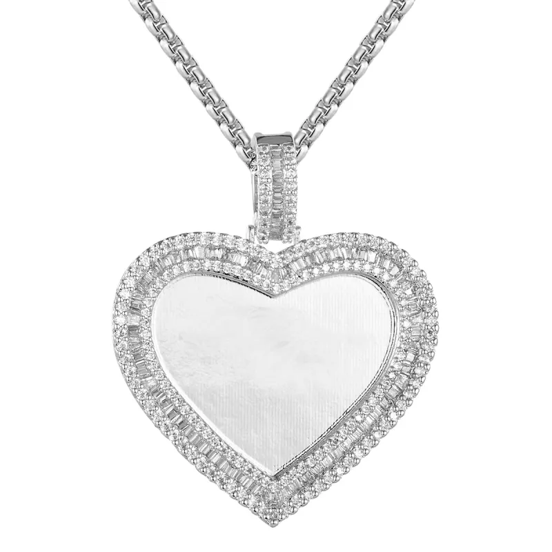 White Tone Heart Shape Memory Picture Designer Icy Pendant sold by Master Of Bling