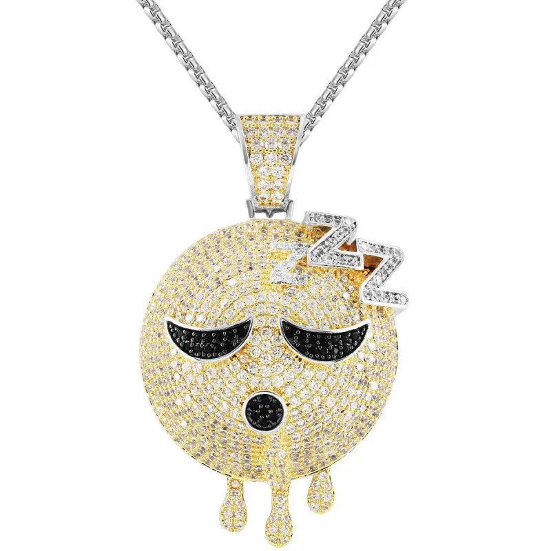 Custom Dripping Sleepy Head Round Emoji Pendant sold by Master Of Bling