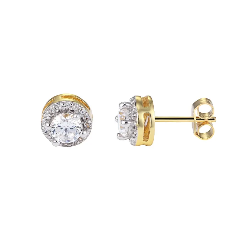 Solitaire Prong Style Cluster Bling Sterling Silver 14k Gold Finish Stud Earrings sold by Master Of Bling