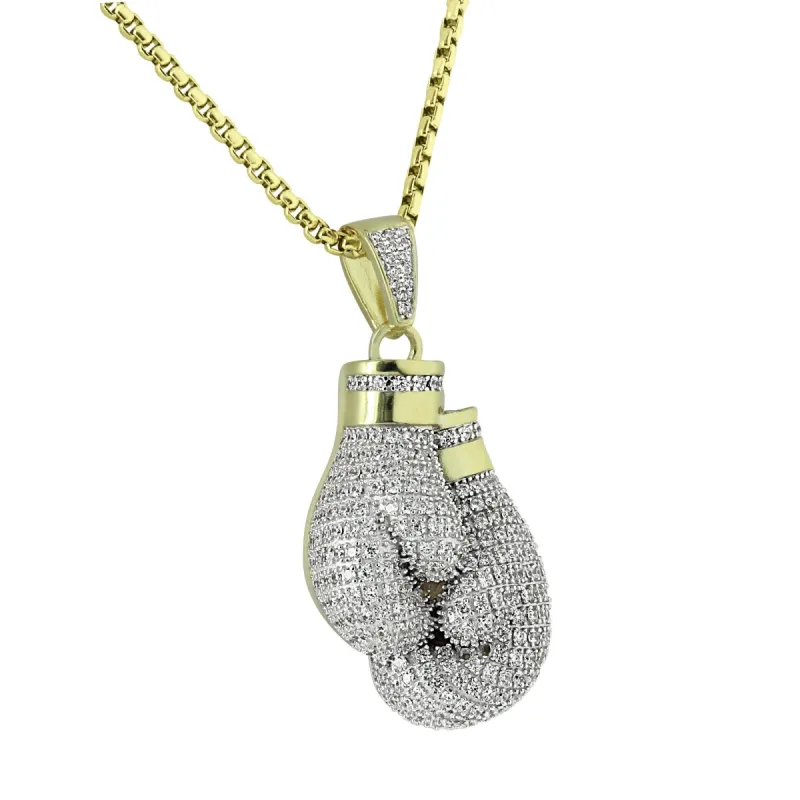 Rocky Balboa Boxing Gloves Pendant 14k Gold Finish  Stainless Steel Chain sold by Master Of Bling