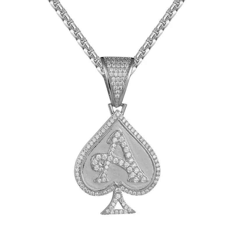 Poker Playing Card Ace Of Spade Hip Hop Icy Pendant Chain sold by Master Of Bling