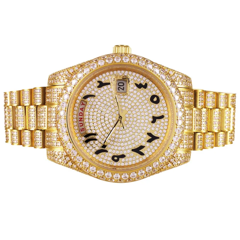 Icy Bubble Bezel Arabic Dial Gold Tone Automatic Movement Watch sold by Master Of Bling