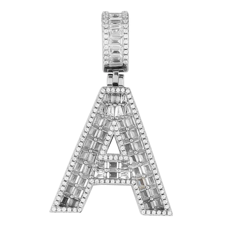 Sterling Silver Emerald Cut Custom Icy Initials A-Z Chain sold by Master Of Bling