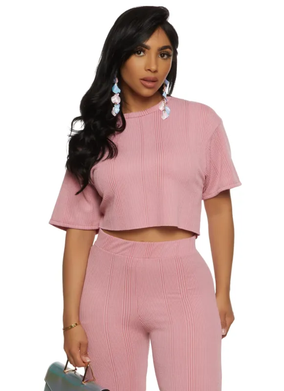 Solid Ribbed Short Sleeve Crop Top sold by Rainbow