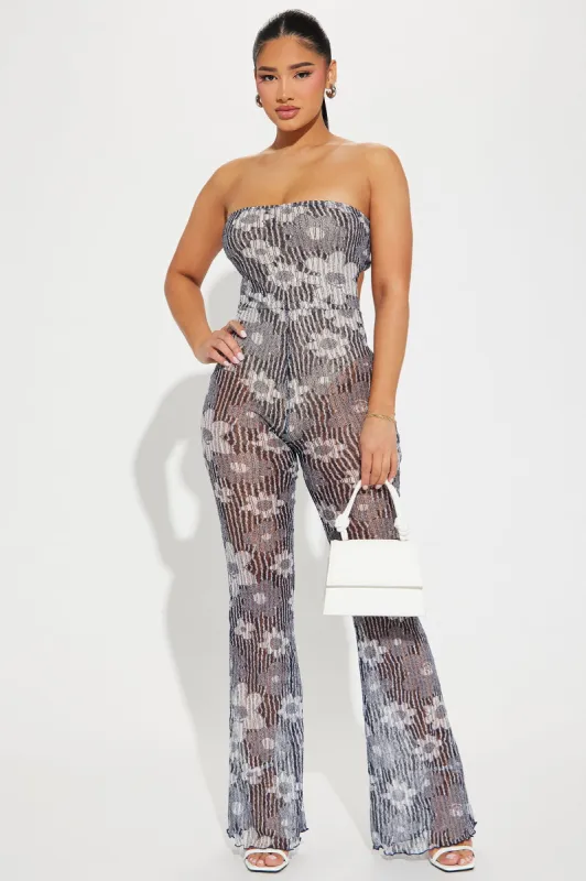 Girl Talk Lace Jumpsuit - Black/combo sold by Fashion Nova